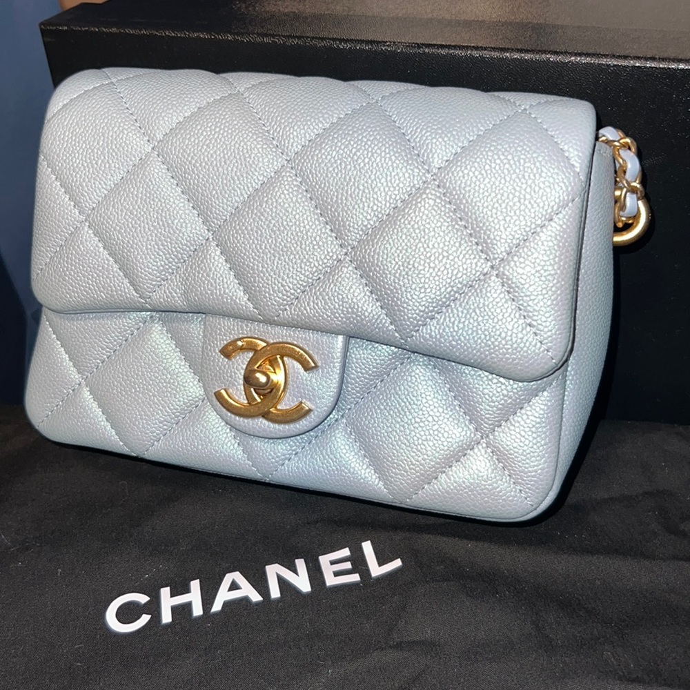 Chanel my perfect Mini Square 21k Iridescent Light Blue RARE!!! adjustable chain